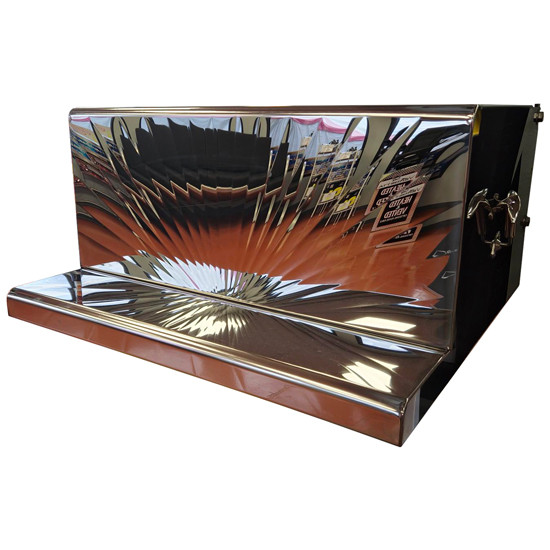 CSM Stainless Steel Battery/Tool Box W/ Sunburst Pattern & Lower Step For Peterbilt 378, 379, 388 & 389/Glider