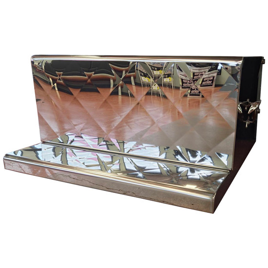 CSM Stainless Steel Battery/ Tool Box W/ Quilted Pattern & Lower Step For Peterbilt 378, 379, 388, 389, 389 Glider