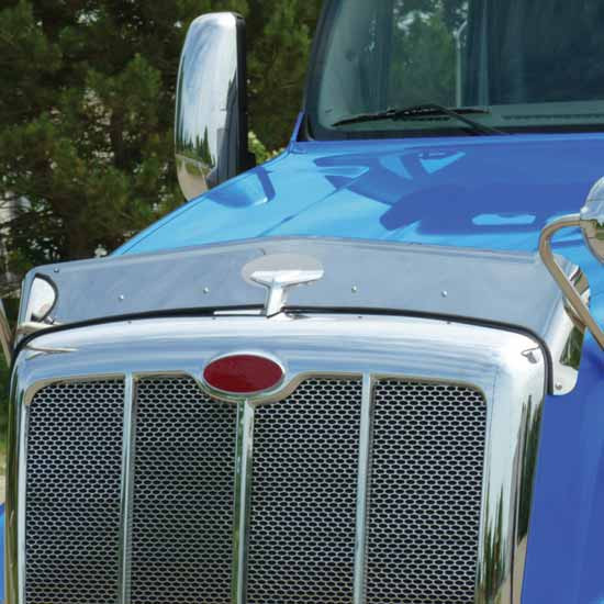 SS Hood Shield Bug Deflector W/ Hood Pull Cutout For Peterbilt 587