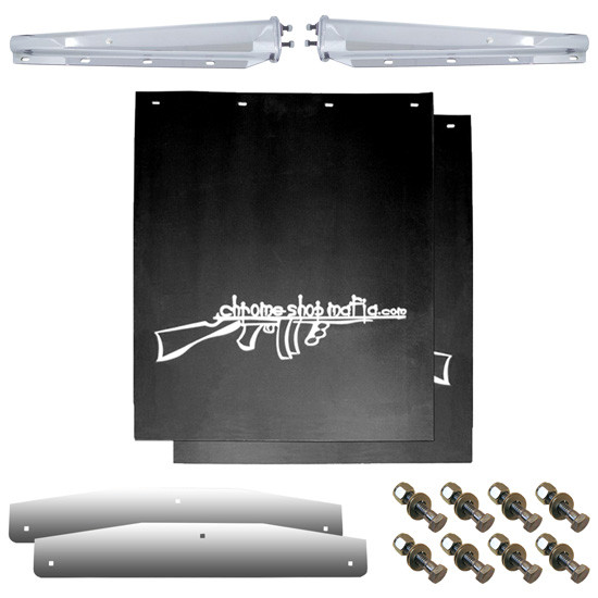 30 Inch SS Mud Flap Hanger Kit W/ Black CSM Mud Flaps & SS Lower Weights