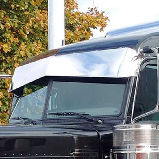 12 Gauge Customs 7 X 11 Inch Stainless Steel V Bottom Drop Visor For Peterbilt 300 Series W/ Door Mounted Mirrors