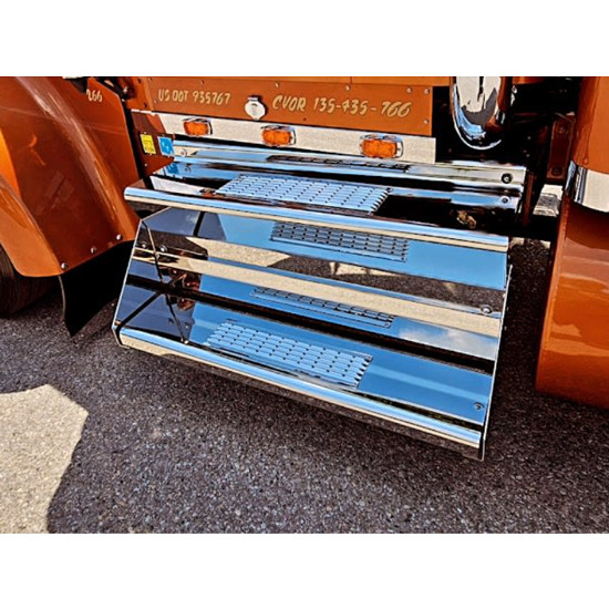 SS 40 Inch Battery Box W/ Lid, Step & Gusset For Kenworth W900B, W900B Aerocab, W900L, W900L Aerocab