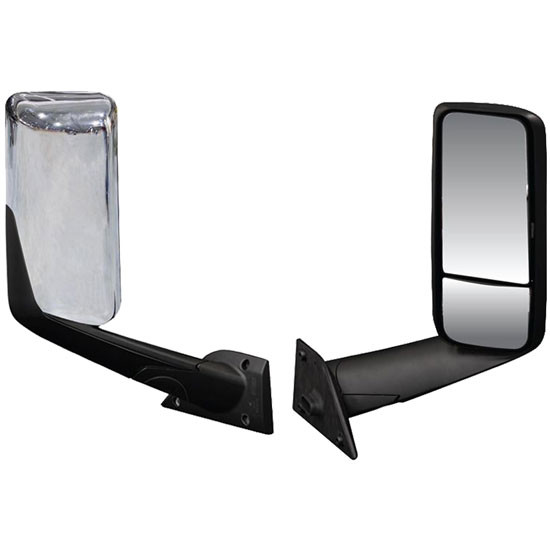 Chrome Mirror Assembly, Manual, Dual Vision Mirrors, Door Mount For Freightliner- Passenger Side