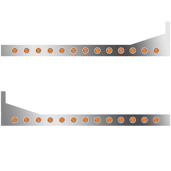 6.5 Inch Stainless Steel Sleeper Panels W/ 26 - 3/4 Inch Round Amber/Amber LEDs For Peterbilt 367, 386, 388, 389, 384