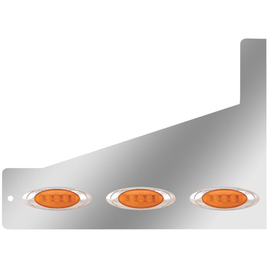 3 Inch Stainless Steel Sleeper Extension Panel W/ 3 P1 Amber/Amber LED Lights For Peterbilt - Pair