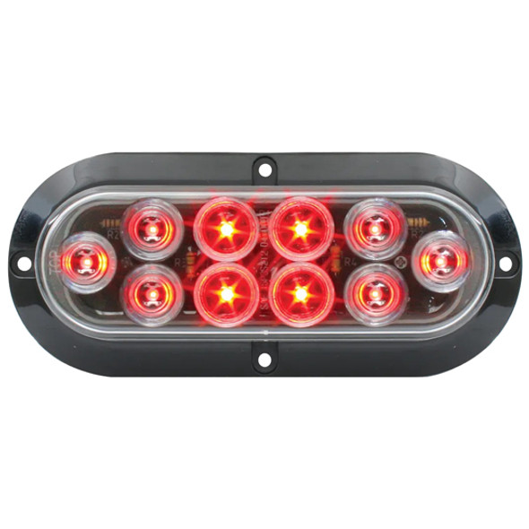 6.5 Inch Oval Mega 10 LED Stop Turn Tail Light - Red LED / Clear Lens