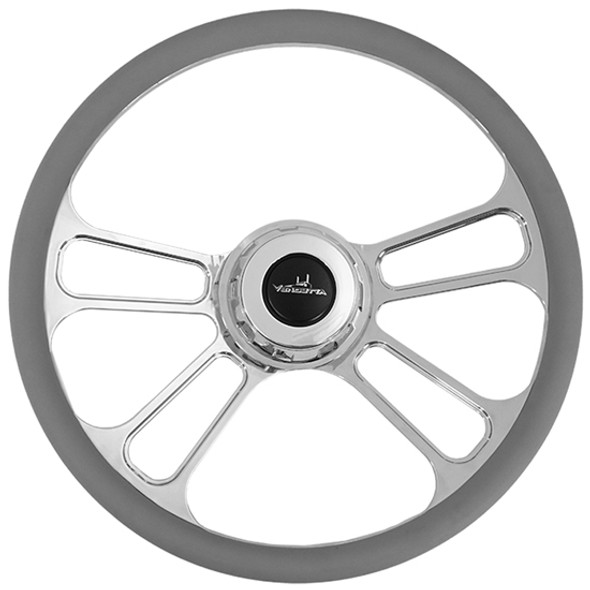 18 Inch Chrome 4 Spoke Half Gray Leather Wrap Steering Wheel Kit By Vendetta 18 Inch Chrome 4 Spoke Half Gray Leather Wrap Steering Wheel Kit By Vendetta
