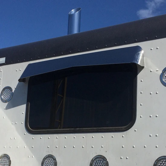 12 Gauge Customs Stainless Steel Reverse Bowtie Rear Window Visor For Kenworth W900L W/ 30 Inch Rear Window