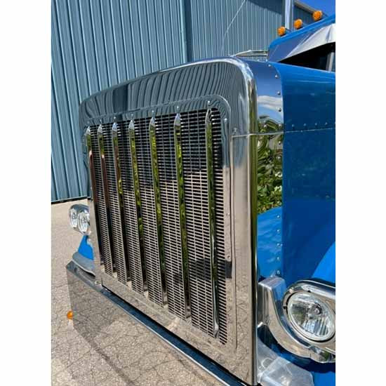 Stainless Steel Grille & Surround Kit W/ Rectangle Grille Cutouts For Peterbilt 389 2008-2021
