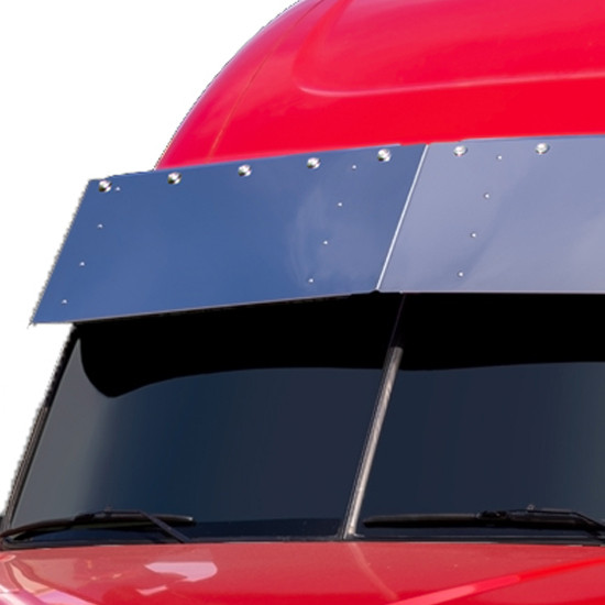 18 Inch Stainless Steel 2 Piece Drop Visor With 10 Rnd 3/4 Inch Light Holes For Freightliner Casacdia High Roof