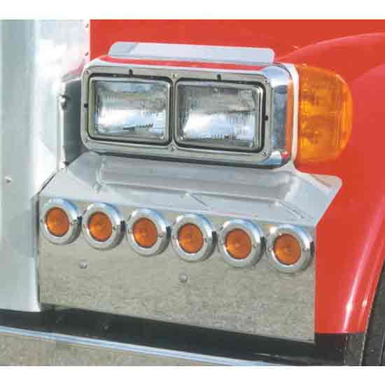SS Fender Shields W/ 6 - 2 Inch Amber LED Lights For Peterbilt 379 & 378