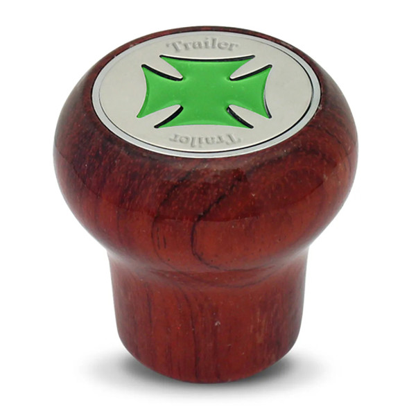 L. Rosewood Screw-In Trailer Knob W/ Green Iron Cross L. Rosewood Screw-In Trailer Knob W/ Green Iron Cross