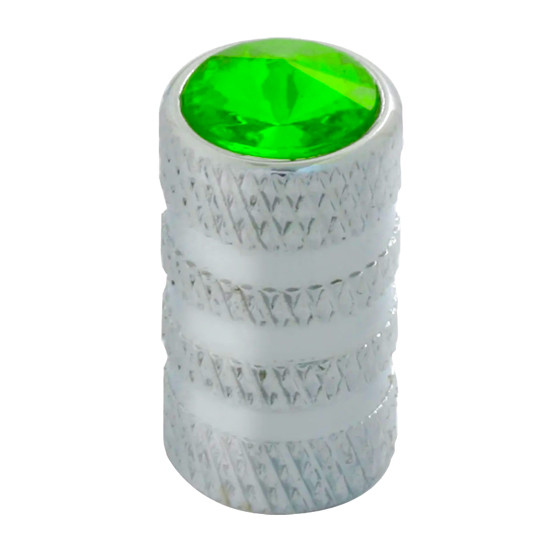 Chrome Tubular Valve Stem Cover W/ Green Jewel