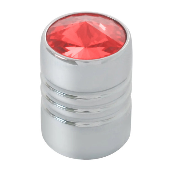 Chrome Aluminum Tire Valve Stem Cover With Red Jewel On Top