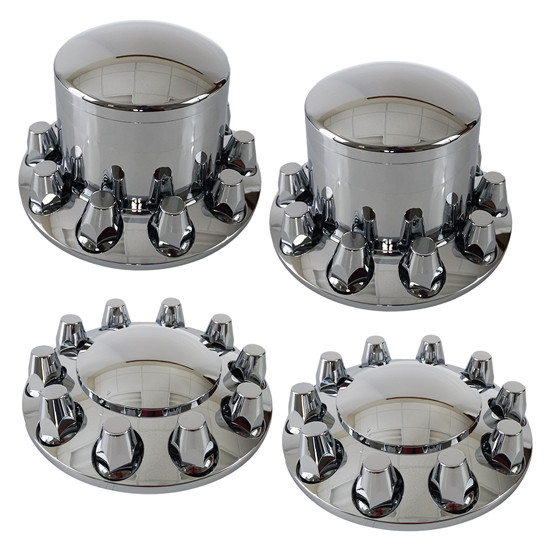 Front & Rear Axle Chrome Plastic Top Hat Axle Cover Kit W/ 33MM Threaded Nut Covers For 22.5 & 24.5 Inch Hub Pilot Style Wheels