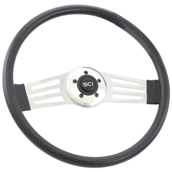 SCI 18 Inch Driver 5 Steering Wheel, Chrome 2-Spoke with Long Slot Cut Outs SCI 18 Inch Driver 5 Steering Wheel, Chrome 2-Spoke with Long Slot Cut Outs