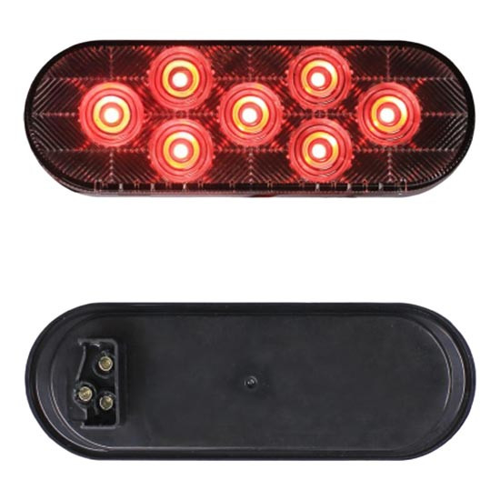 6 Inch Oval Stop Tail Turn Light, Grommet Mount - Red LED / Clear Lens