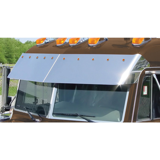 14.5 Inch SS Blind Mount Drop Visor With 10 Amber / Amber Bullseye LED Lights For Peterbilt 1995 - 2005