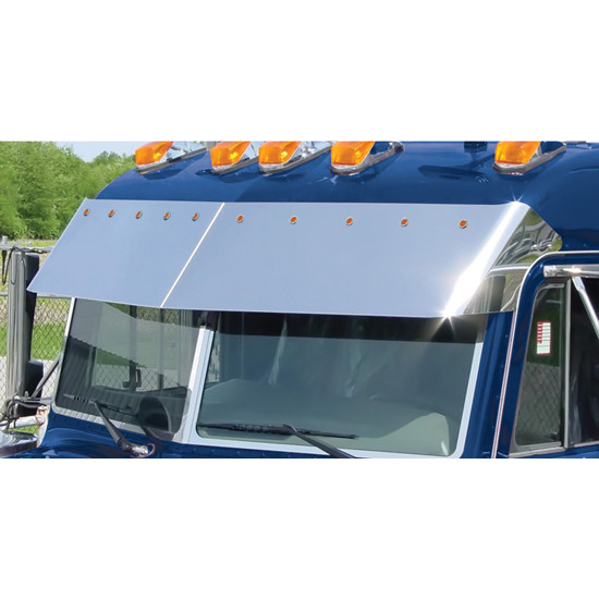 14.5 Inch SS Blind Mount Drop Visor With 10 Amber / Amber Button LED Lights For Peterbilt 1995 - 2005