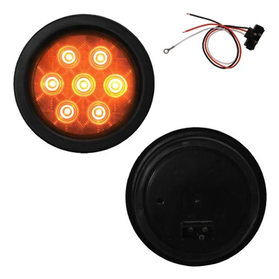 4 Inch Round Park / Front / Rear Turn Light, Grommet Mount - Amber LED / Amber Lens