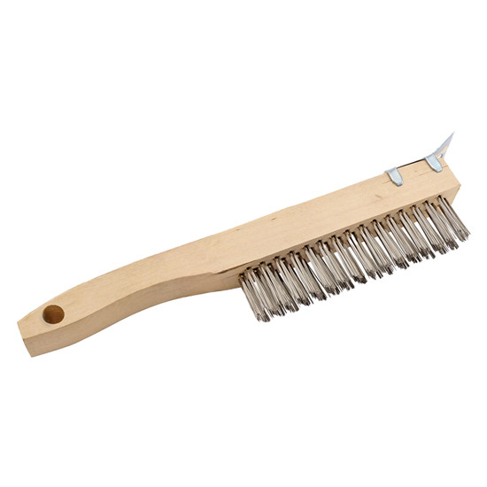 Shoe Handle Wire Brush With Scraper - Steel Bristles