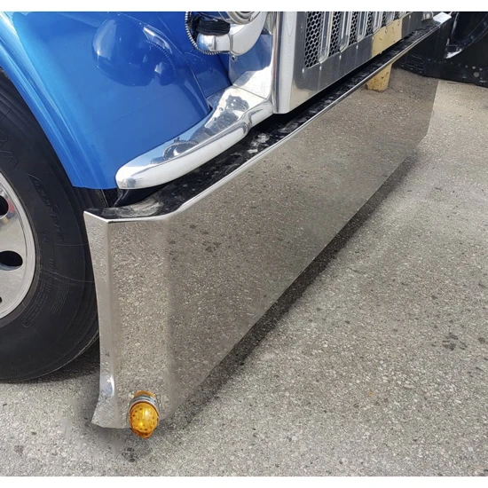 12 Gauge Customs 20 Inch Stainless Steel Buzzard Bumper W/ Tow & Watermelon Light Holes For Peterbilt 388 & 389