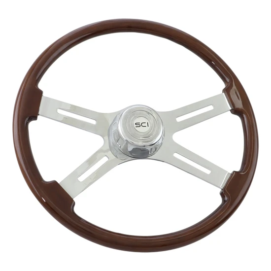 20 Inch Chrome 4 Spoke Mahogany Steering Wheel - Without Hub