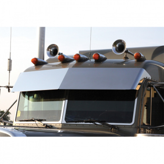 Roadworks 14 Inch Stainless Steel Drop Visor W/ 10 Amber LED Button Lights & Amber Lens For Peterbilt 1987-2014