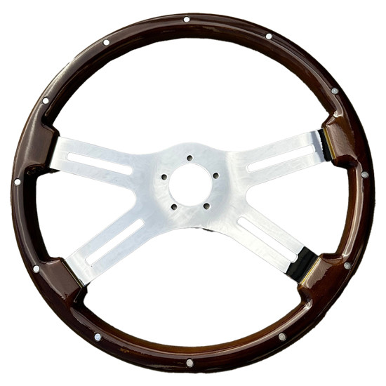 18 Inch Chrome Dual Classic Wood Steering Wheel W/ Rivets