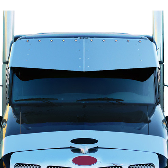 20 X 18 Inch Stainless Steel V Style Drop Visor W/ 10 - 3/4 Inch Light Holes For Peterbilt 567 & 579 Old Body Style Models