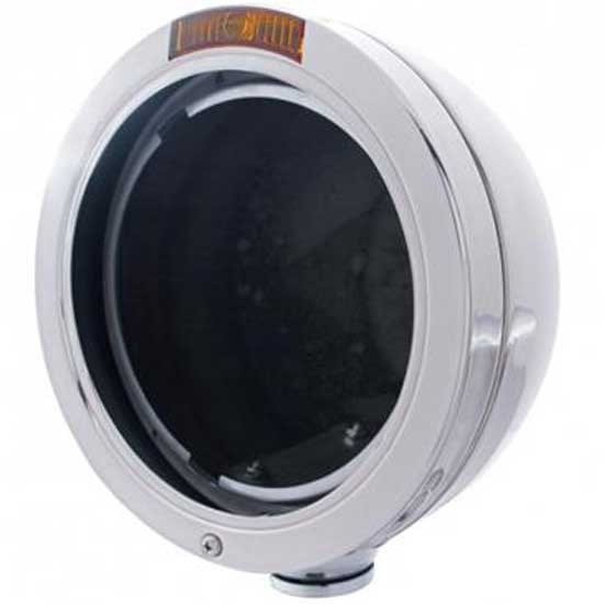 304 Stainless Steel Bullet Classic Headlight Housing & Bezel With Amber Turn Signal For Peterbilt 359, 378, 379, 388, 389