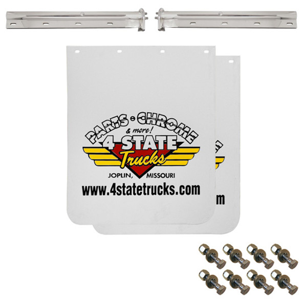 4 State Trucks Logo Mud Flap Kit W/ SS Hangers, Weights, 1-/8 Inch Bolt Pattern 4 State Trucks Logo Mud Flap Kit W/ SS Hangers, Weights, 1-/8 Inch Bolt Pattern