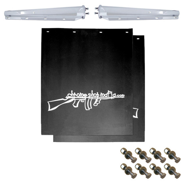 24 X 30 Inch Tommy Gun Logo Mud Flaps W/ SS Hanger 2.5 Inch Bolt Pattern