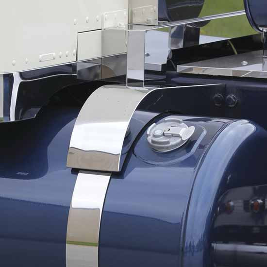 Stainless Steel Full Radius Upper Fuel Tank Bracket Cover W/ Sanded Finish For Peterbilt W/ 26 Inch Diameter Tanks
