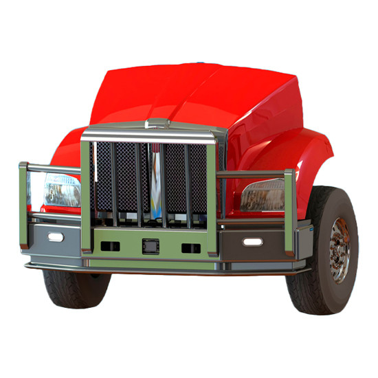 Aluminum 4 Post Grizzly Moose Bumper Guard W/ Radar Compliance, Boxed Vertical Uprights, Vertical Bullet Shaped Grille Bars, 1.5 Inch Tow Pins & Quick Latch For Kenworth T880