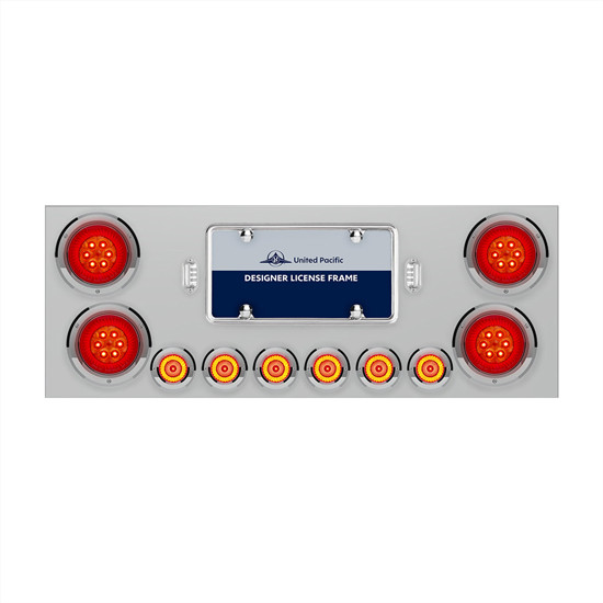 Stainless Steel Rear Center Panel With 4- 4 Inch Turbine Light & 6- 2 Inch Lights - Red LED / Red Lens