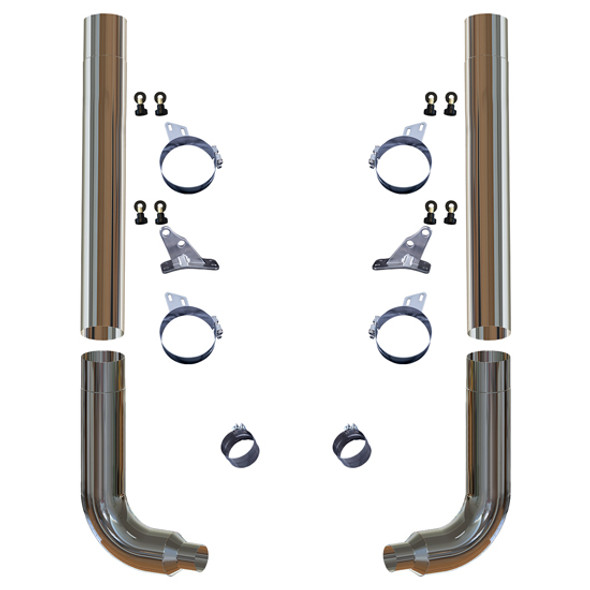 Grank Rock Chrome 6 Inch Exhaust Kit With Long Drop Elbows For Peterbilt 357, 378, 379, 389 Glider