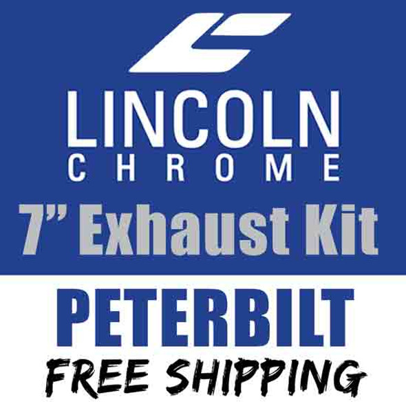 Lincoln Chrome 7 Inch Day Cab Exhaust Kit With Quiet Spool & Long Drop Elbows For Peterbilt 378 & 379