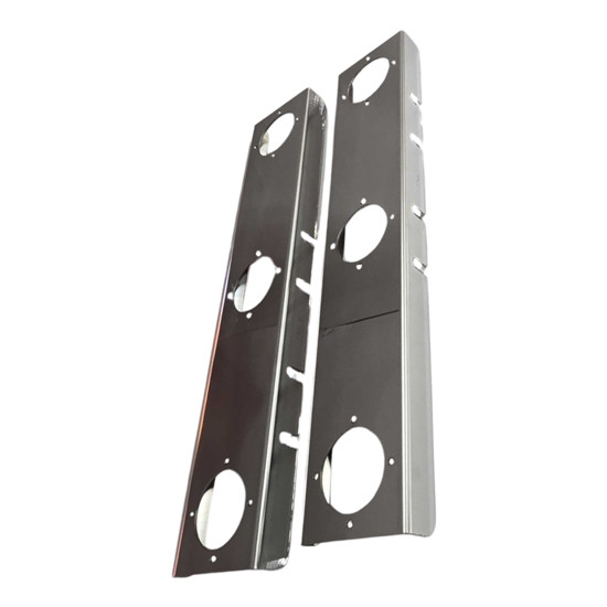 15 Inch 304 SS Square End Front Air Cleaner Panels With Watermelon Light Holes - Lights Not Included For Peterbilt 378/379/388/389