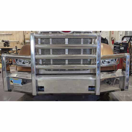 Aluminum Foreman 4 Post I-Beam Upright Bumper Grille Guard For Peterbilt 567 SBA W/ Dual Tow