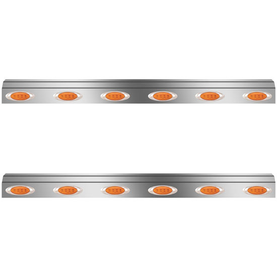 72.5 Inch Stainless Steel Fuel Tank Fairings W/ 12 P1 Lights- Amber LED / Amber Lens For Kenworth T800, W900