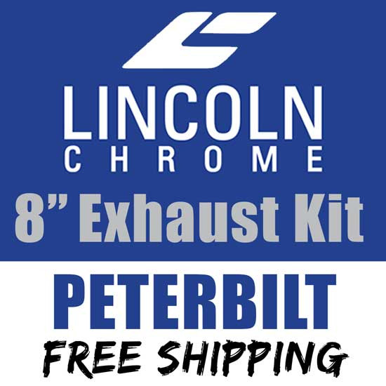 Lincoln Chrome 8 Inch Chrome Exhaust Kit W/ 8-5 PB 60-Deg Elbows, Non-Unibilt W/O Cab Brackets For Peterbilt