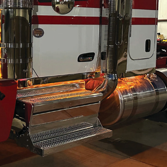 3 X 80 Inch Stainless Steel Sleeper Panel W/ Extension & 28 Rnd 3/4 Inch Downglow Light Options For Peterbilt 567, 579 & 589
