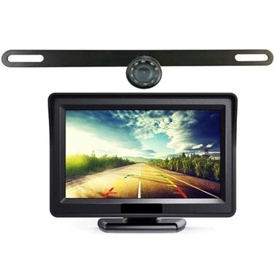 License Plate Back Up Wide Angle Camera W/ 4.3 Inch Color LCD Screen