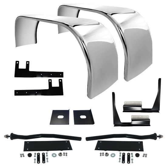 Vendetta 33.5 Inch Stainless Steel Full Fender Kit For Peterbilt W/ New Low Air Leaf Suspension