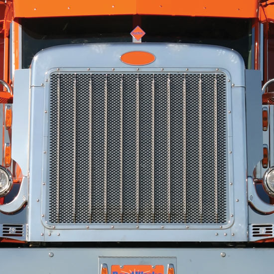 Roadworks Stainless Steel Triple Diamond Punched Grille Insert W/ Vertical Grille Bars & Small 1/4 Inch Circles For Peterbilt 379