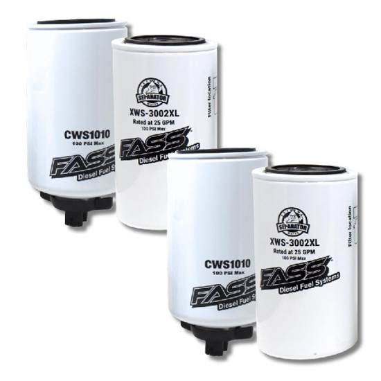 FASS Drop- In Series Fuel System Filter Pack W/ 2 Coalescing Water Separator Filters & 2 Extended Length Particulate Filters