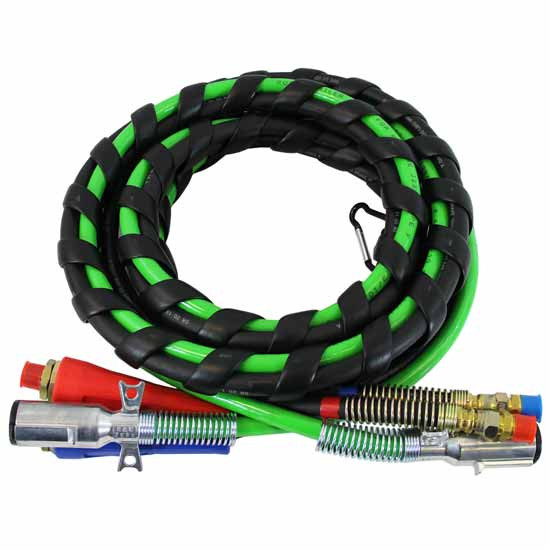 15 Ft 3-In-1 ABS 7 Way Trailer Cord & Hoses With Spiral Wrap by TPHD
