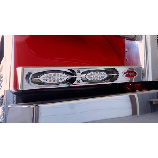 CSM Custom “Sig Bar” Stainless Steel Old Skool Blinker Bar W/ 2 M1 Or P1 Style Lights For Peterbilt 589