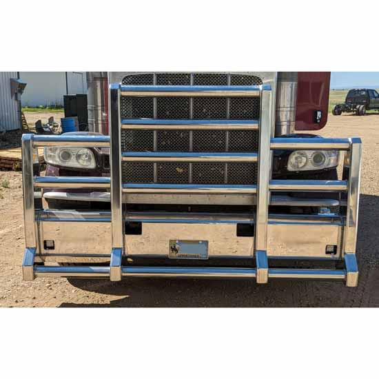Aluminum Truck Defender Foreman Grille Guard W/ Marker Light Bar For Peterbilt 388